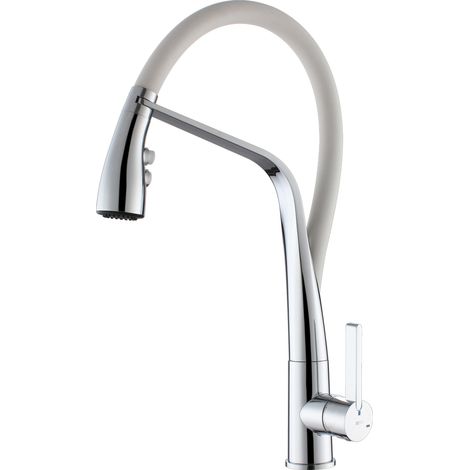 Essebagno Angel Spültischmischer mit beweglicher Brause, verchromt, mit weißem Schlauch