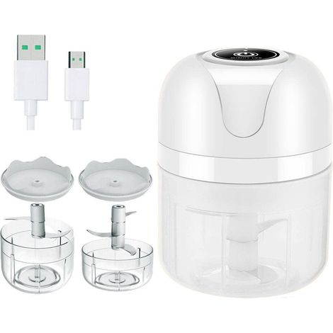 Hachoir Électrique - Bol 250 ml + Bol 100 ml - Pour Ail Oignon Légumes Viande - Rechargeable USB (1/5)