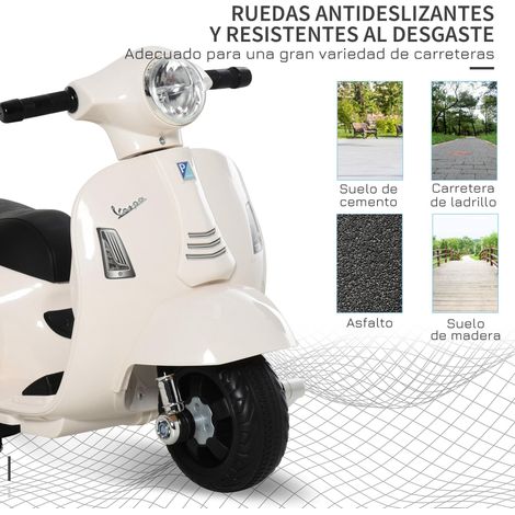 Moto pour enfants, avec phare, klaxon et quatre roues, scooter électrique Vespa pour enfants sous licence, dimensions : 66,5 x 38 x 52 cm, blanc. (1/5)
