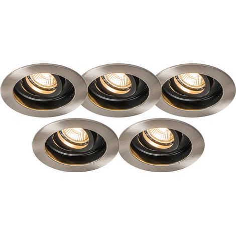 QAZQA Set of 5 Modern Recessed Spotlights Steel - Rondoo