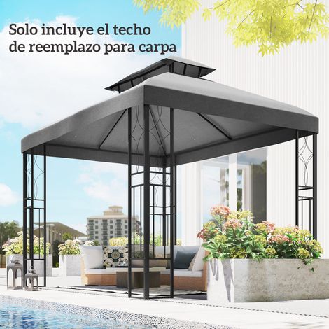 Toldo de Recambio 4x3 m con Techo Doble Orificios de Drenaje y Protección UV Solo Toldo NO Incluye Marco Gris Oscuro (1/5)