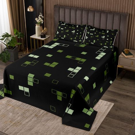 Jeux Couvre-lit taille S, motif Miners Game Décoration de chambre d'enfant garçon adolescent Vert armée Noir Jeux vidéo Housse de couette (1/4)