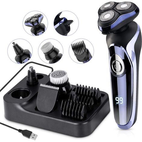 Rasoir électrique pour homme 5 en 1, afeitadora eléctrica en seco y en húmedo rotativa con cortapelos de precisión IPX7, resistente al agua, Razor eléctrica multifuncional 5 en 1 para hombres (1/5)