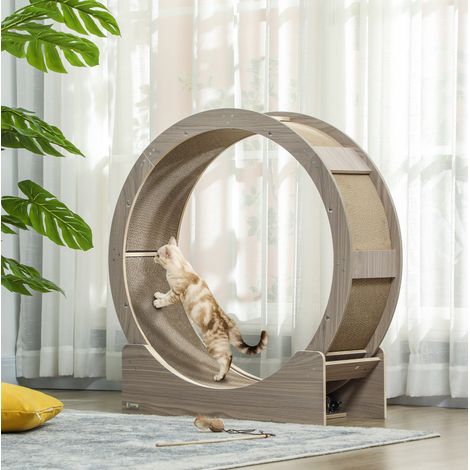 Ruota da esercizio per gatti 91 x 33,5 x 94 cm con freno e tiragraffi, legno finitura noce HAVRYA (1/3)