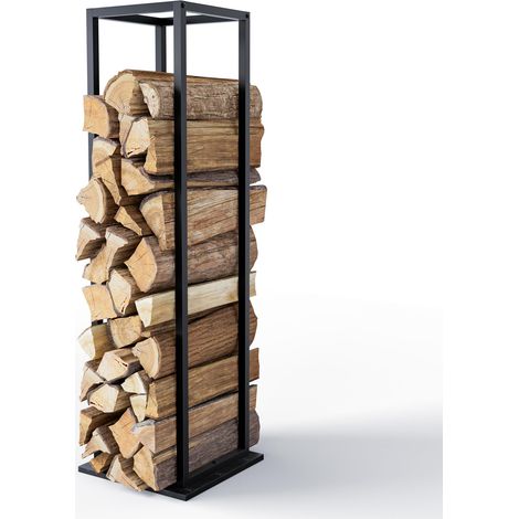 Range Bûches Vertical 33 x 33 x 112cm en Métal Porte Bûches Cheminée avec étagère Support Bois de Chauffage Stable et Compact pour Utilisation Intérieure Extérieure Noir (1/5)