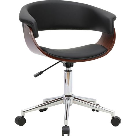 Design-Bürodrehstuhl mit Rollen schwarz, dunkles Holz und verchromter Stahl OKTAV (1/5)