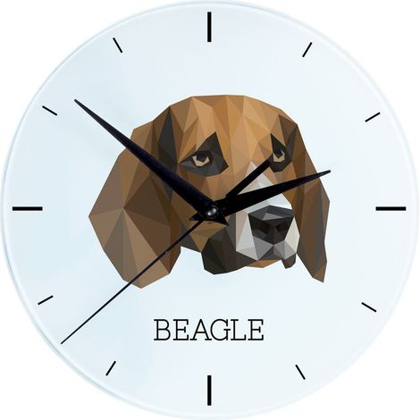 Beagle: un reloj de pared geométrico con una foto y una inscripción de Art-Dog. (1/4)