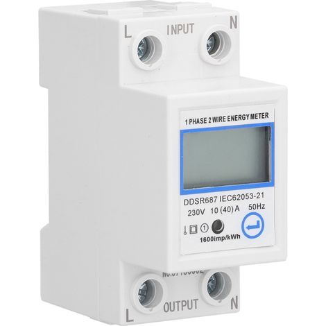 Einphasen-2-Leiter-Stromzähler, multifunktionales digitales LCD-Display, 2P DIN-Schiene, Haushaltsverbrauchsmessung, 1-phasig, 2-Module, Wattmeter mit hintergrundbeleuchtetem Bildschirm. (1/5)