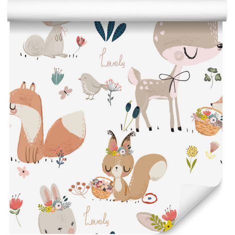 Papier peint animaux, forêt et fleurs pour salon et chambre 50x1000 cm (1/5)