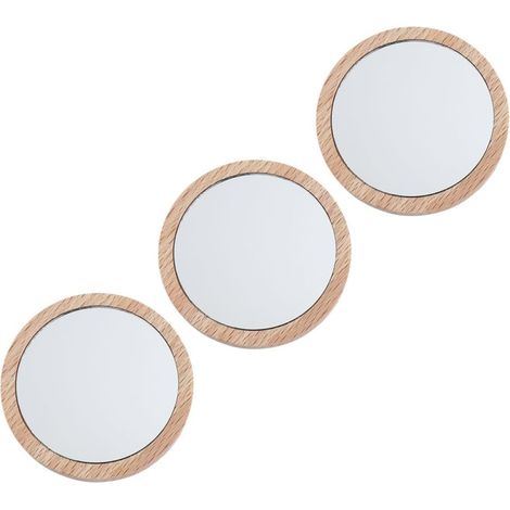 Miroirs de maquillage en bois, Lot 3, 7,2 cm, format de poche, pour les voyages et les soins personnels des femmes