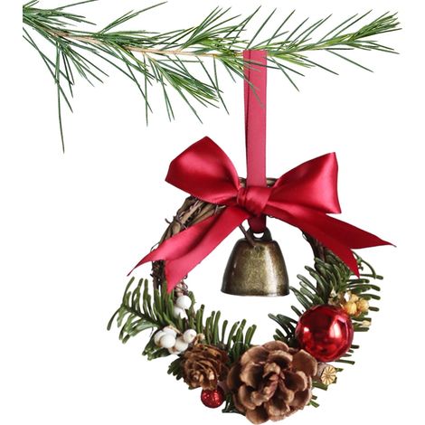 Couronne de Noël Couronne Mini 12.7 cm avec Cloche Et Nœud Décoration Guirlande Artificielle pour les Fêtes pour Noël Fêtes Cheminée Manteau Porche Fenêtre Porte Table Fête Mariage Hiver (1/5)