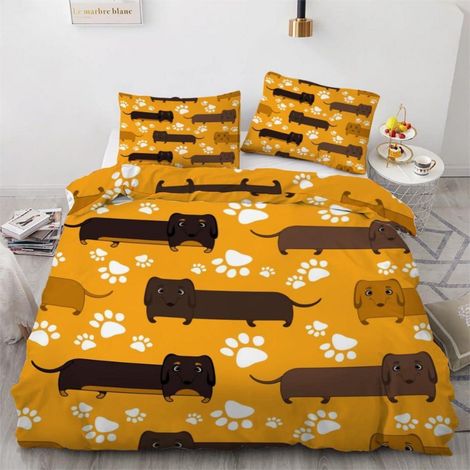 Bettwäsche-Set Dackel 220x240 cm 3-teilig Mikrofaser mit Reißverschluss