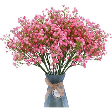 Lot de 3 fleurs artificielles de gypsophile en silicone, pour décoration de mariage, maison, hôtel ou fête (Couleur : Rose) (Rose) (1/4)
