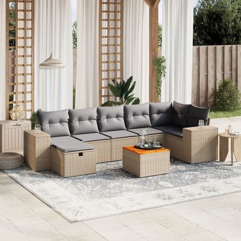 Juego de sofás jardín con cojines beige mezcla 8 pzas ratán PE vidaXL (1/4)