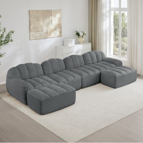 Divano modulare 4 posti a U con 2 pouf, seduta profonda, schiuma 32D, grigio DESVIAE (1/5)