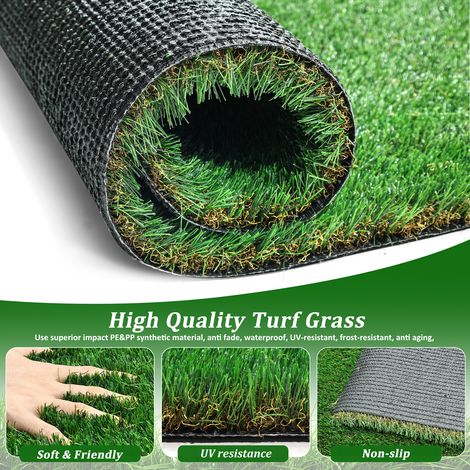 Gazon synthétique 2x4 m - Rouleau de gazon artificiel drainant, pour jardin, terrasse, balcon et animaux, en polyéthylène, vert (1/5)
