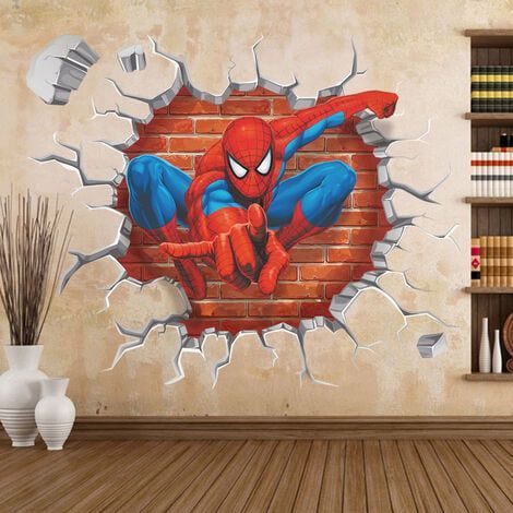Autocollants muraux 3D Spiderman – Décoration amovible et imperméable – Pour chambres d'enfants – 1 autocollant mural (1/2)
