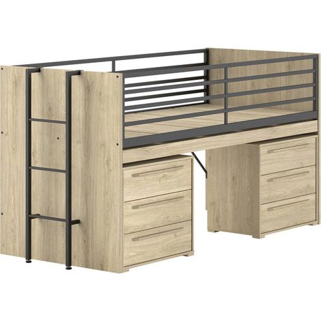 Pack - Lit Superposé & 2 Commodes à Tiroirs "Sam" 90x200cm Chêne
