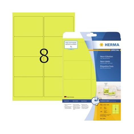 HERMA Etiketten A4 neon-gelb 99,1x67,7 mm Papier 160 St. (5144) (1/5)