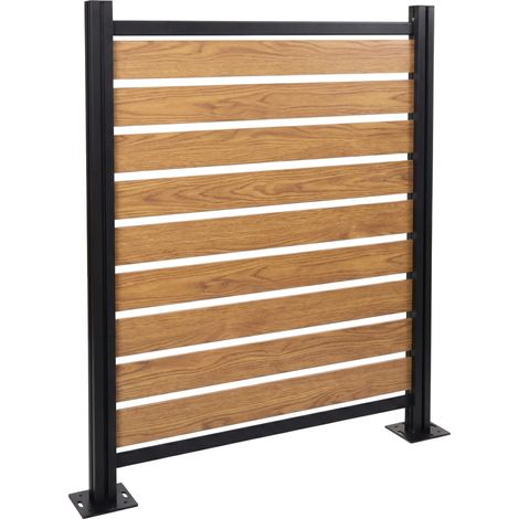 [NON UTILIZZATO] Pannello base recinzione fendivista bidoni box rifiuti HHG-568 alluminio aspetto legno 130x110x6cm, marrone chiaro