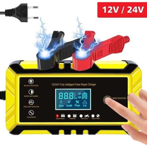 Chargeur de batterie de voiture – 24V 12V/8A Chargeur de batterie intelligent, Écran LCD, Mainteneur de chargeur de batterie avec Protections Multiples Type