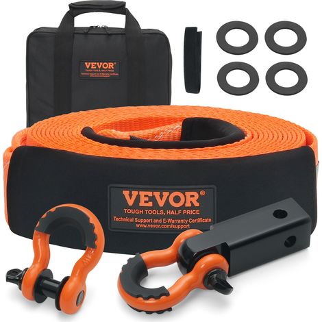 Kit de récupération de sangle de remorquage robuste en polyester, 76,2 mm x 9,1 m, corde de treuil, 16329 kg, boucle triple renforcée, sangle d'arrachage, récepteur d'attelage à manille de 50 mm (1/5)
