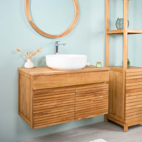 Mueble baño de teca y cerámica Aktual 90 cm