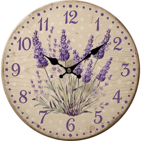 Reloj de pared de lavanda sobre madera clara 34 cm (1/5)