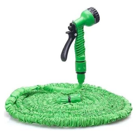 Grüner, ausziehbarer Gartenschlauch, 7 Funktionen, maximale Länge 45 m, Gartenbewässerungs- und Spülset, FLITI