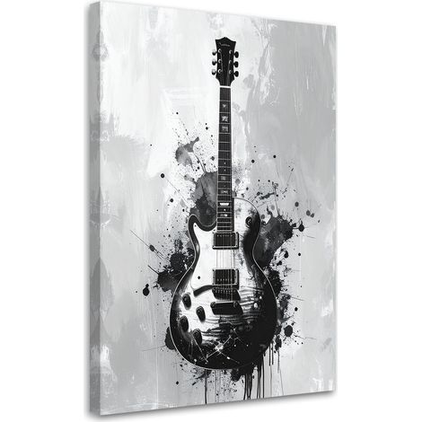 Toile Imprimée, Guitare électrique noir et blanc,20x30 (1/4)