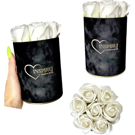 Flowerbox Inspiruj - Scatola nera con rose di sapone - n. 19 Bianco (1/5)
