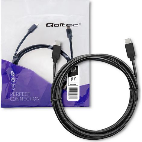 Cable USB 2.0 tipo C macho Qoltec  USB 2.0 tipo C macho  3 m  Negro (1/5)