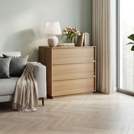 Kommode mit drei Schubladen, moderner Kleiderschrank/Schrank, Aufbewahrungsmöbel aus Holz, Schminktisch, geeignet für Wohnzimmer, Schlafzimmer, Flur, Eichenfarbe