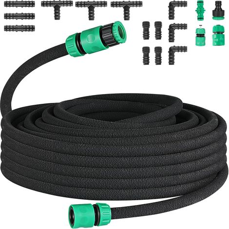 Tuyau d'irrigation goutte à goutte microporeux pour l'arrosage des jardins, pelouses et terrasses, kit d'irrigation flexible (15 m) (1/4)