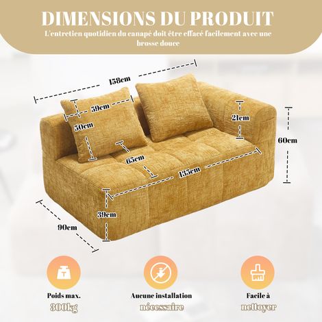Canapé confortable pour 2 personnes. Pas besoin de montage particulier. Canapé moelleux, avec un coussin. Des poches latérales permettent d’accueillir une télécommande ou un téléphone portable (1/5)