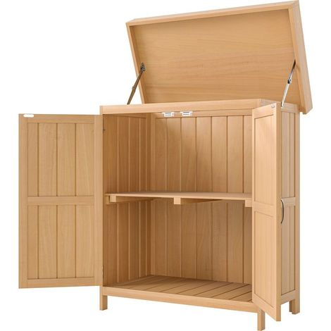 Armoire de Jardin sur Pied Double Porte étagère et Toit bitumé relevable dim. 74L x 43l x 88H cm Bois Massif de Sapin (1/5)