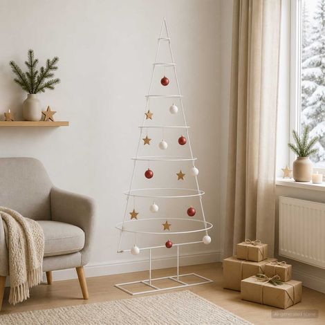 Sapin de Noël en métal avec support KUOPIO 180 cm Acier Blanc (1/5)