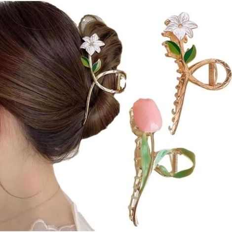 Fermagli per capelli, fermagli grandi a forma di tulipano e giglio, mollette per capelli da donna, per capelli spessi e ricci