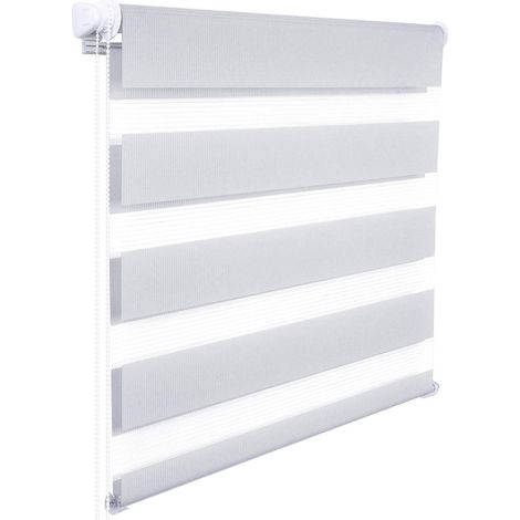 WOLTU Doppelrollo Klemmfix ohne Bohren, Duo Rollo Zebrarollo Fensterrollo Klemmrollo Seitenzugrollo Easyfix lichtdurchlässig & verdunkelnd Rollos für Fenster und Tür,  Grau 120x150cm (BxH)