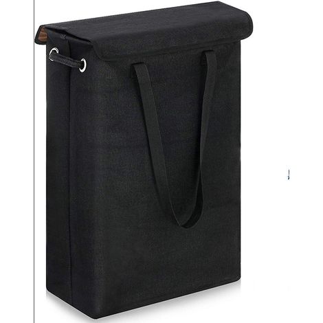Cesta de ropa fina con tapa (negra) - 45 L - Cesta de ropa fina grande, transpirable y plegable - Cesta de almacenamiento grande para ropa y dormitorio