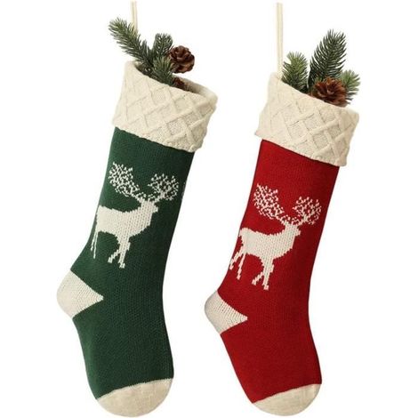 Christmas Stockings - Reindeer Pattern - 46 cm - Polyester - Set of 2 (1/4)