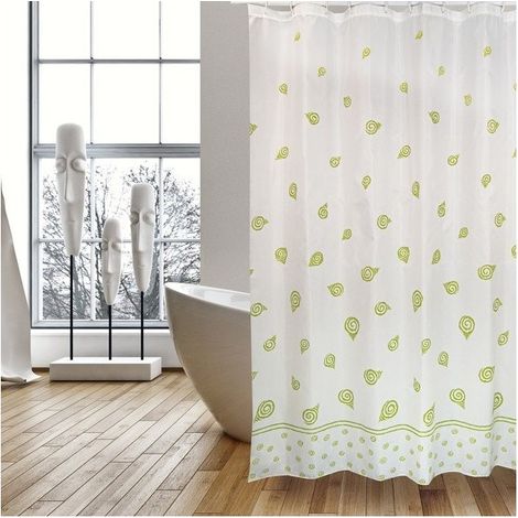 Cortina de Ducha de Poliester CARACOLES DE MAR 180X200cm CALIDAD PREMIUM Verde y Blanco - Anillas incluidas MSV (1/3)