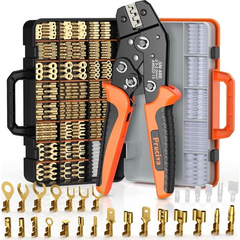 Kit Pince à Sertir Cosse Electrique 0.5-2.5mm²/AWG22-13 Sertisseuse à Cliquet avec 690pcs Connecteur Bêche, Pinces a Cosses Non Isolée pour Les Travaux Électriques (1/5)