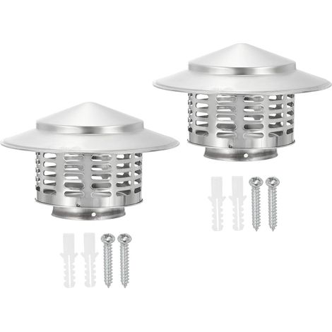 Chapeau de Cheminée de 3", 2Pcs 304 Acier Inoxydable Chapeau de Couverture de Cheminée Ronde Capot d'Écran de Toit avec Vis pour l'Échappement de Cheminée de Cheminée (1/5)