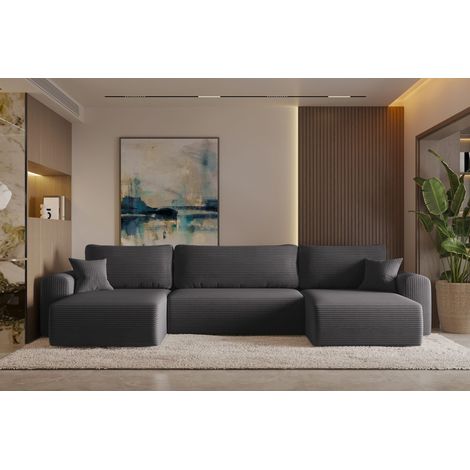 Ecksofa mit schlaffunktion und bettkasten, Sofa U-form, Couch U-form CAPRI Poso Dunkelgrau (1/4)
