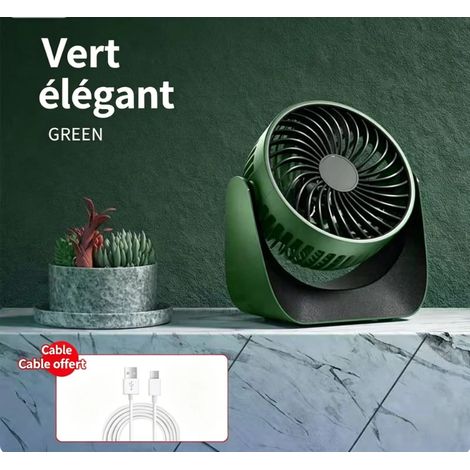 Memkey – Mini ventilateur USB silencieux 3 vitesses – Rotation 360° – Alimentation USB – Vent fort et doux pour chambre, bureau, voiture, camping(Modèle rechargeable) (1/5)