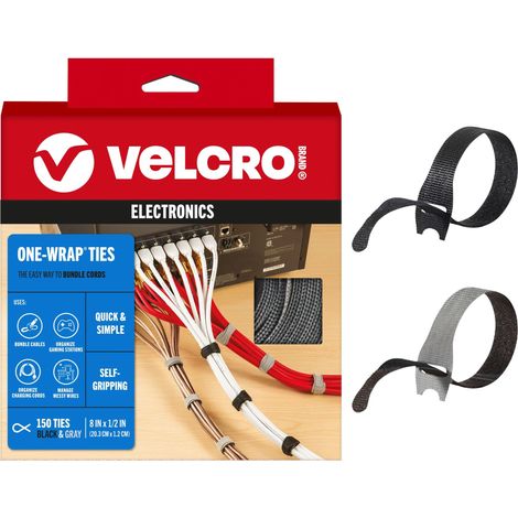 VELCRO Confezione risparmio da 150 fascette per cavi, sostituiscono le fascette con cinghie riutilizzabili, riducono gli sprechi, per la gestione dei fili e l'organizer per cavi, design sottile (1/5)