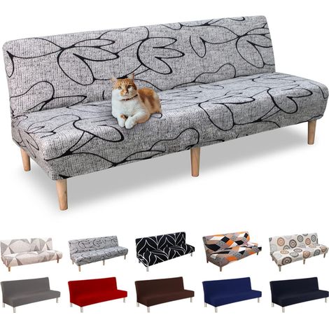 Housse de Canapé sans Accoudoir 3 Places Clic Clac Extensible Universel Lavable Couverture pour Canapé-lit Ajustable Housse Protection,Fleur Grise (1/5)