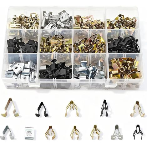 Paquete de 240 clips metálicos universales para molduras de automóviles, clips en forma de C, clips de resorte para fijación, reparación de piezas de automóviles (1/5)