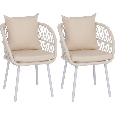 [NEUWERTIG] 2er-Set Gartenstuhl HHG-393, Gartensessel Armlehne, Aluminium Seilgeflecht Rope Gestell hellgrau, Polster creme